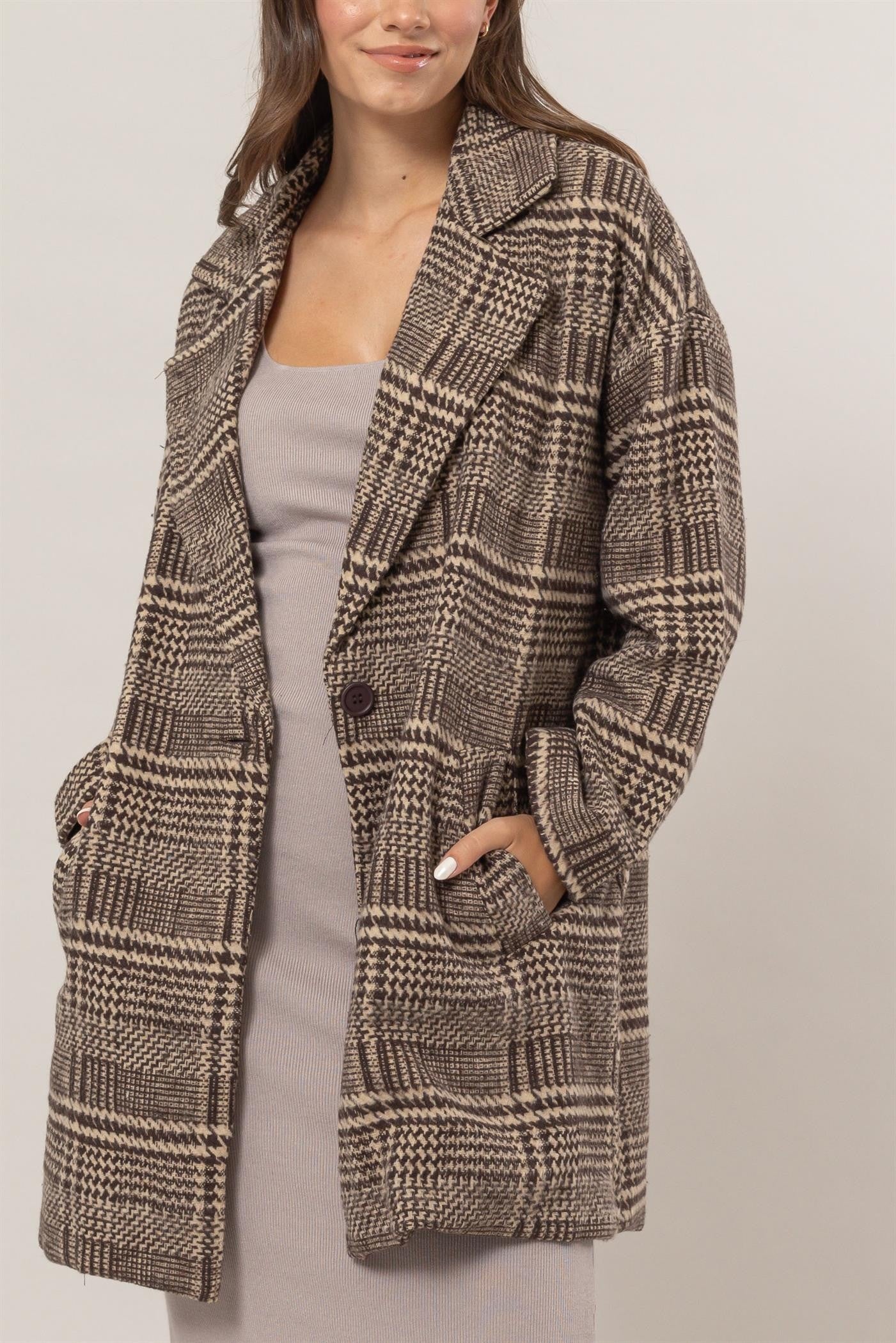 Woven Plaid Coat