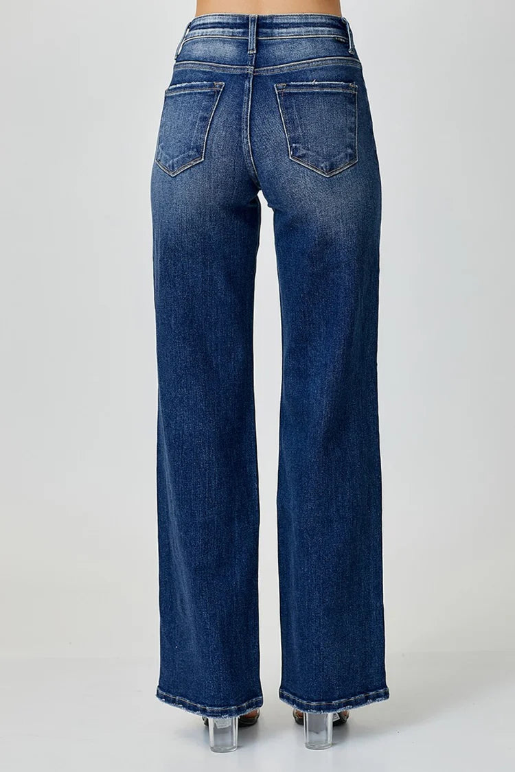 Mid Rise Dark Straight Denim