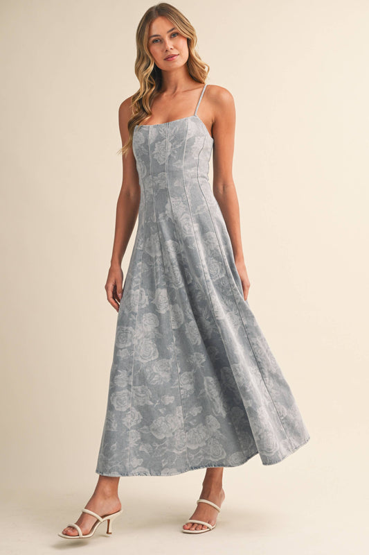 Floral Denim Maxi Dress