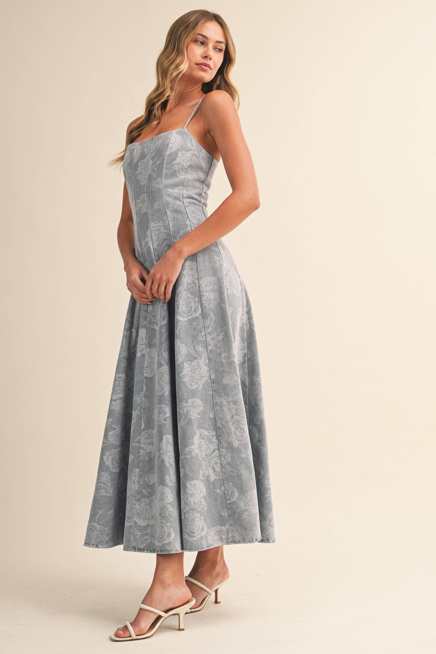 Floral Denim Maxi Dress