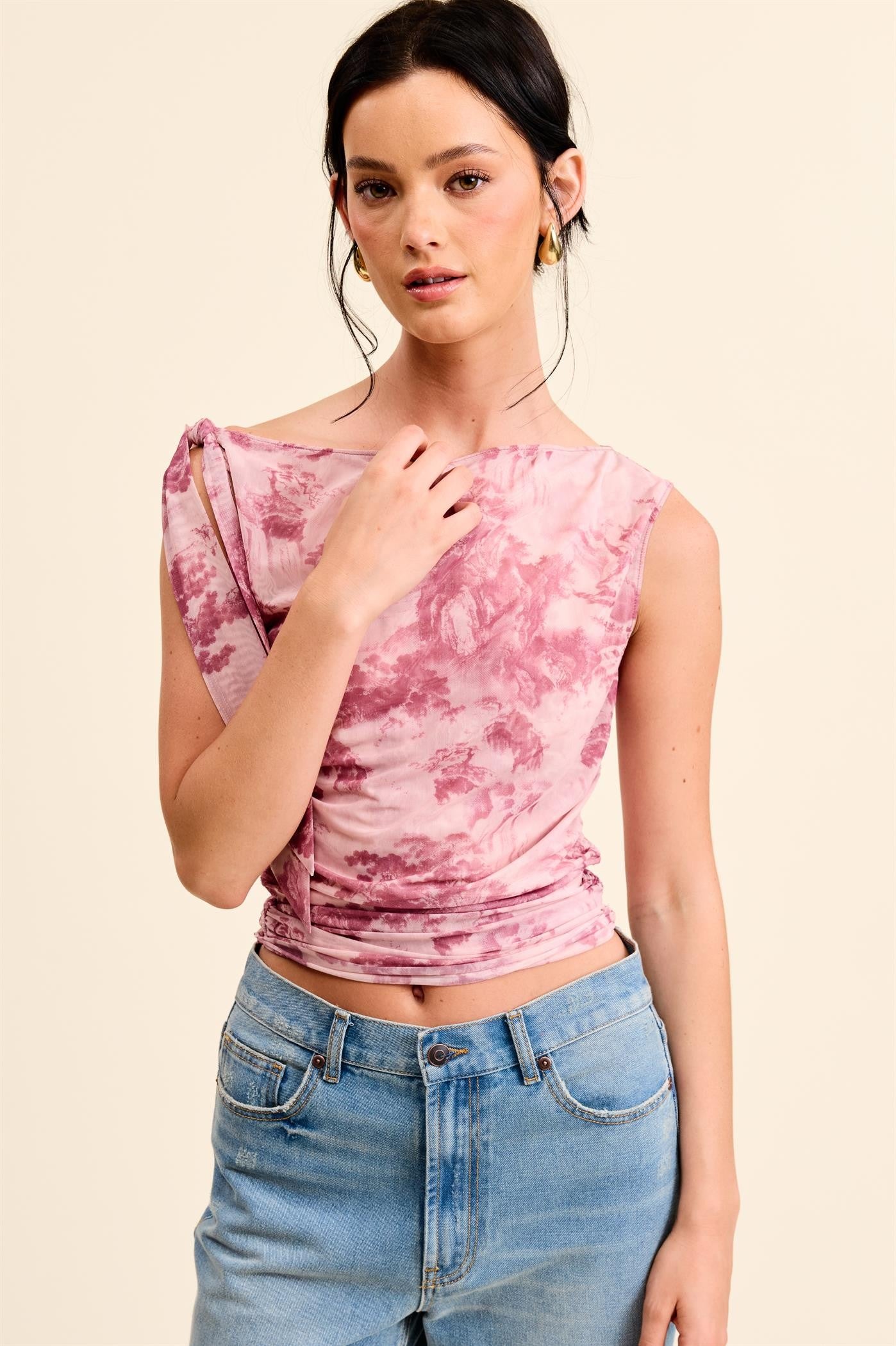 Berry Watercolor Print Tie Top