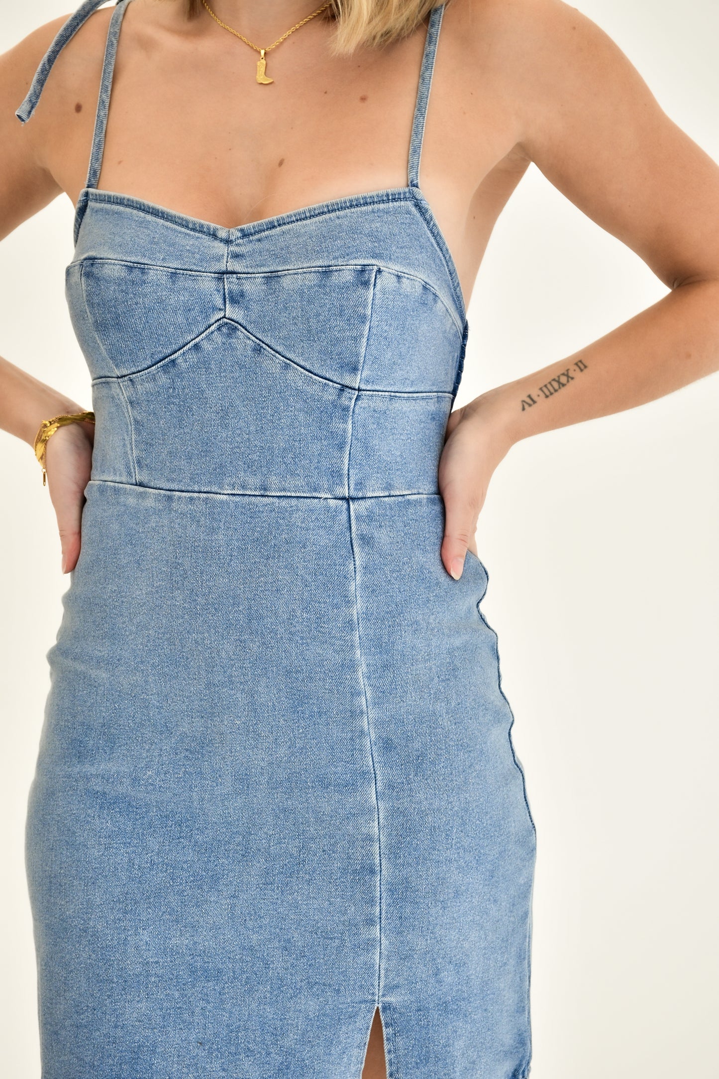 Denim Mini Slit Dress