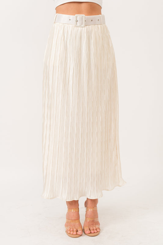 Pleated Midi Belted Skirt