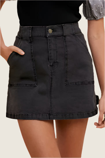 Black Cargo Stretch Mini Skirt