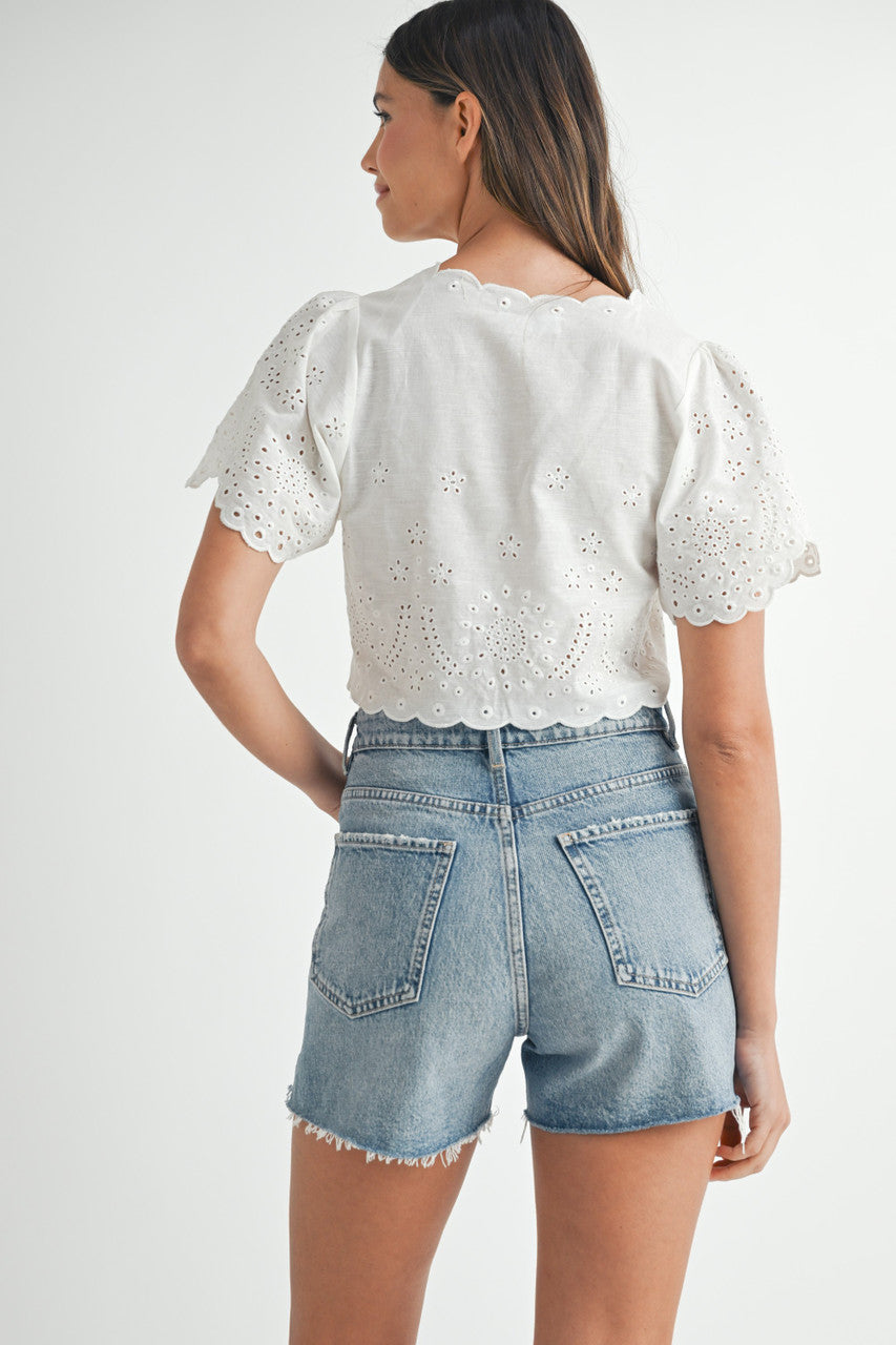 Linen Embroidered Eyelet Top