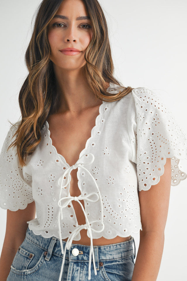 Linen Embroidered Eyelet Top