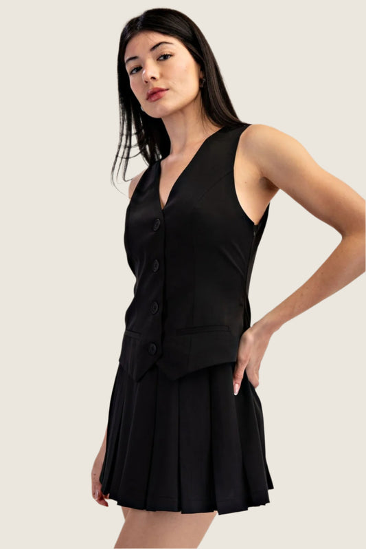 Black Pleated Vest Dress