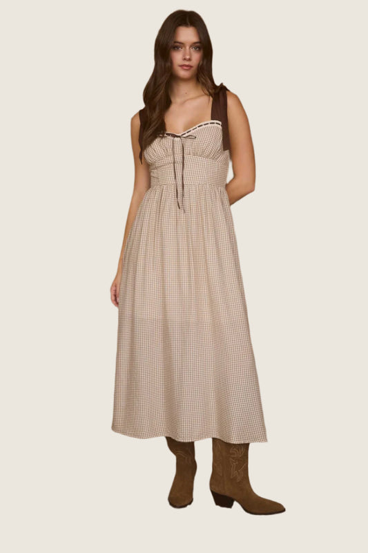 Gingham Ribbon Corset Midi Dress