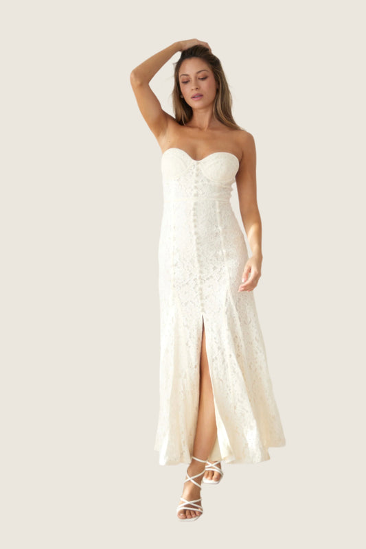 Sweetheart Lace Ivory Maxi Dress