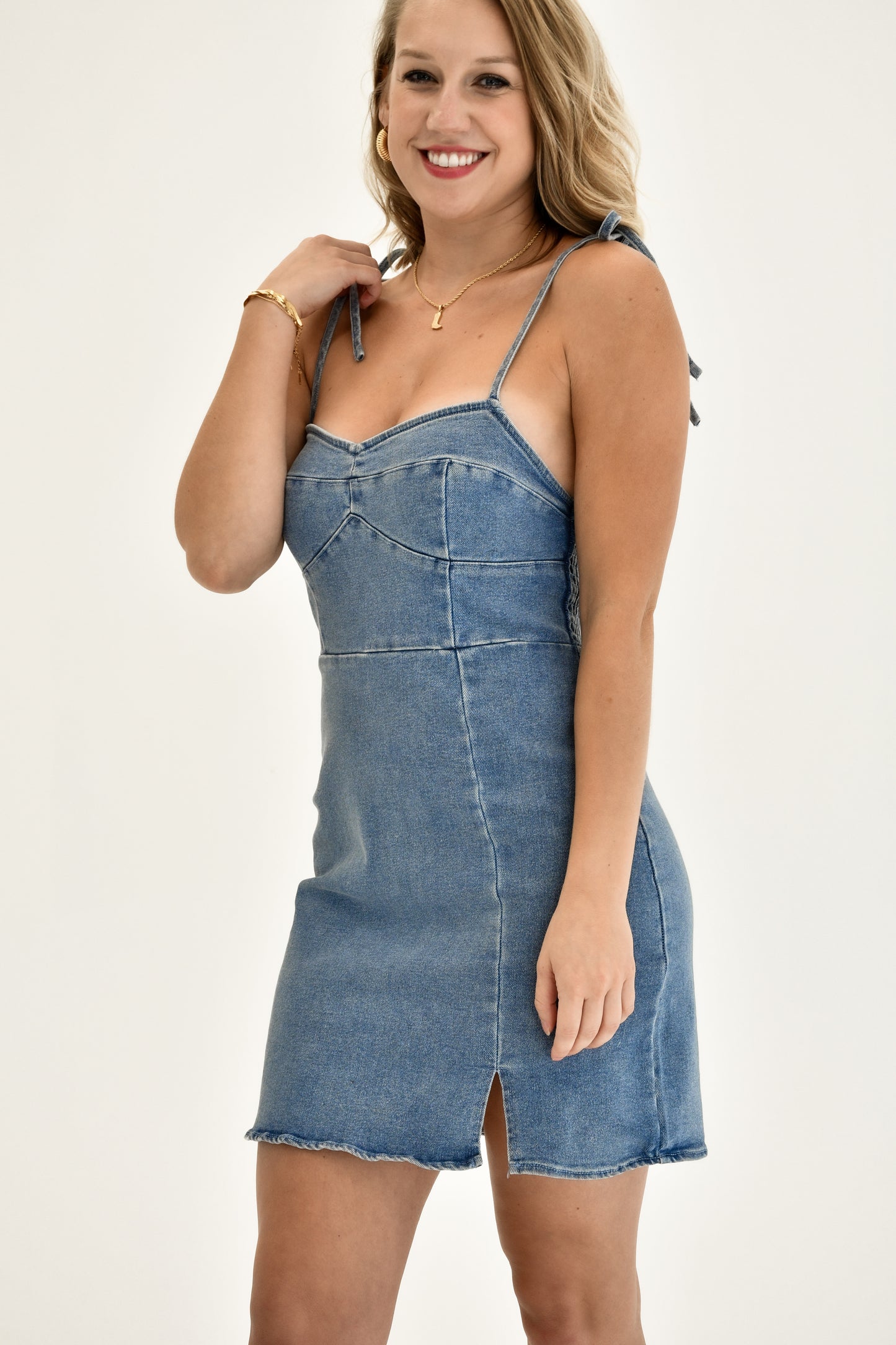 Denim Mini Slit Dress