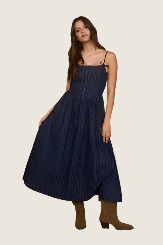 Front Hook Denim Midi Dress