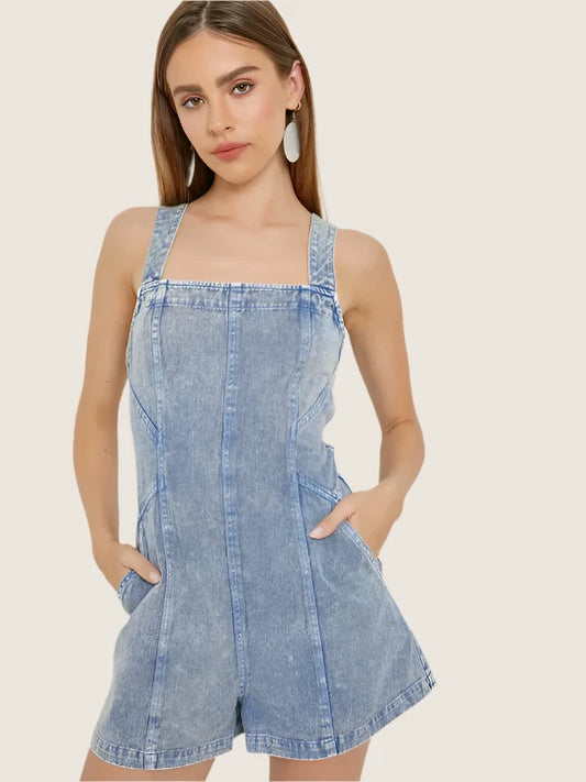 Double Tie Denim Romper