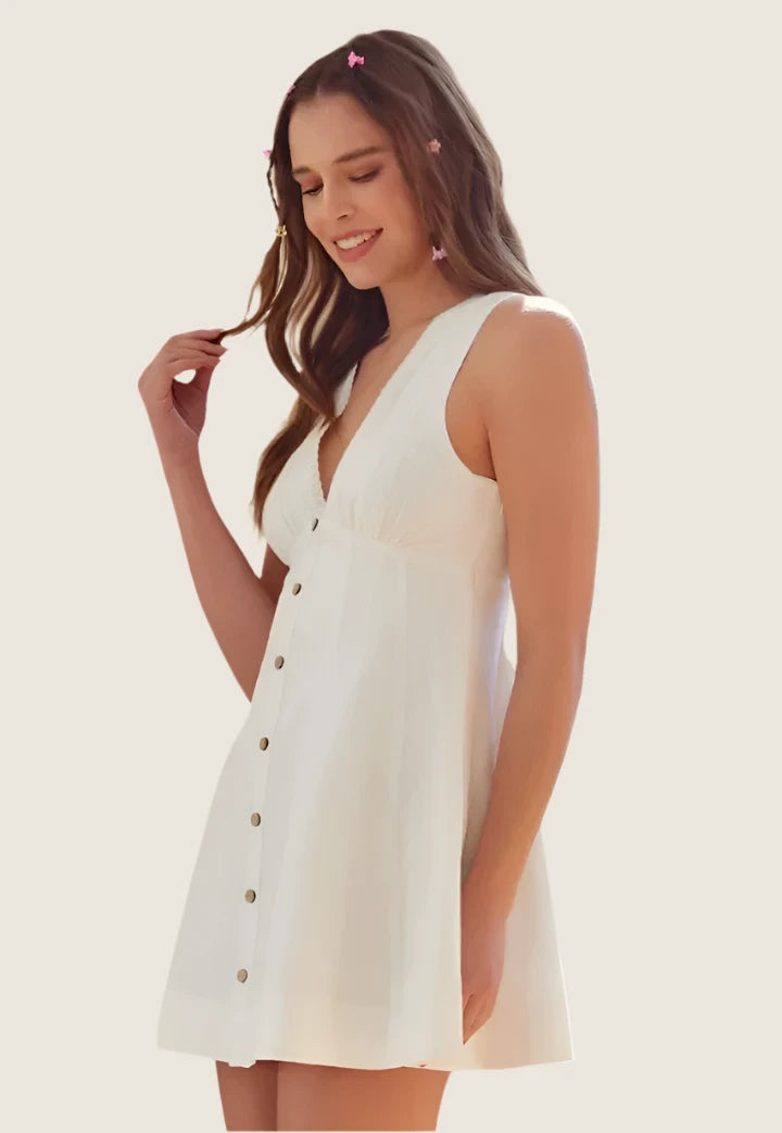 Trim Lace Button Up Dress