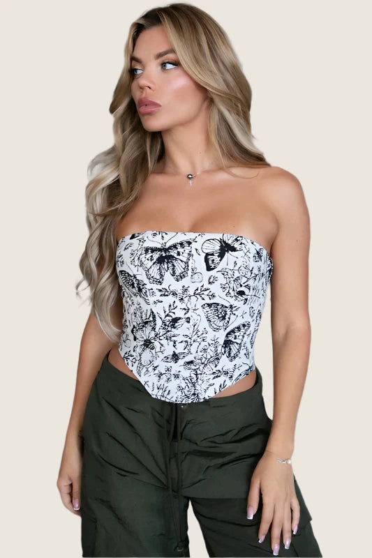 Grey & Black Butterfly Corset Top