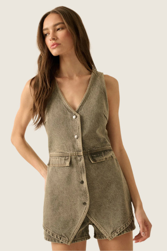 Grey Denim Vest Romper