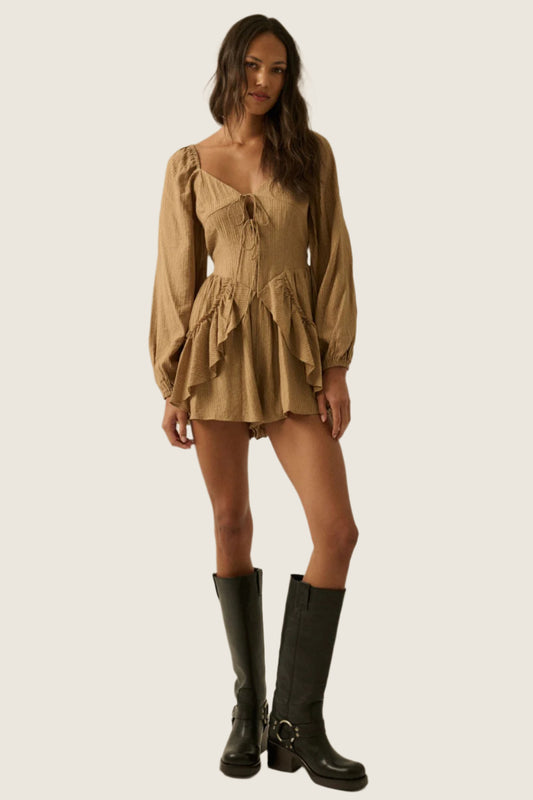 Ruffle Tie Front Flowy Romper