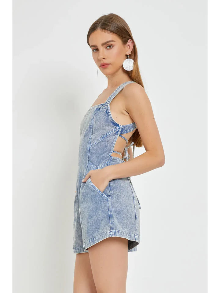 Double Tie Denim Romper