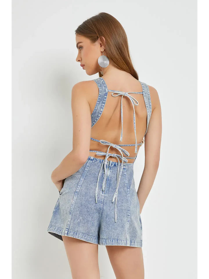 Double Tie Denim Romper