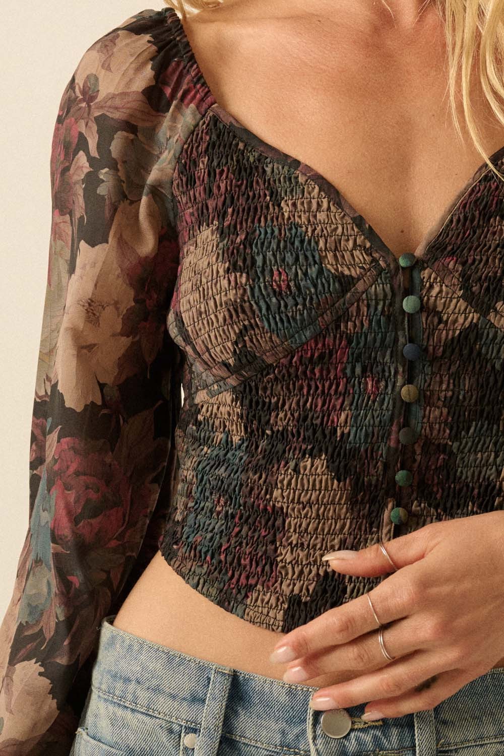 Long Sleeve Floral Peasant Top