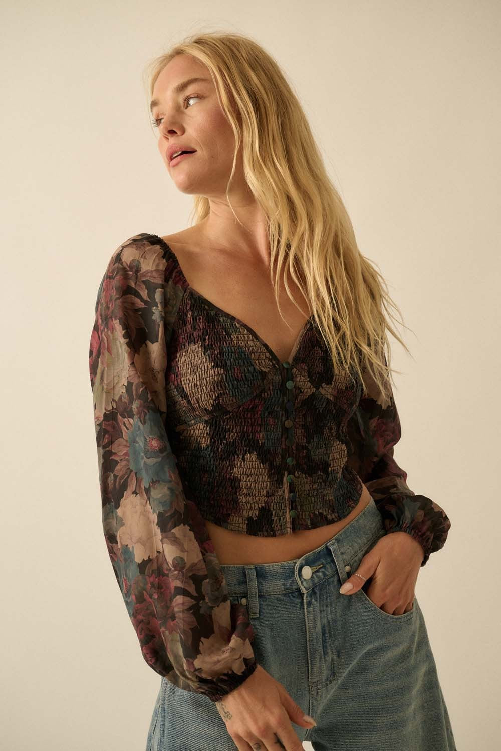 Long Sleeve Floral Peasant Top