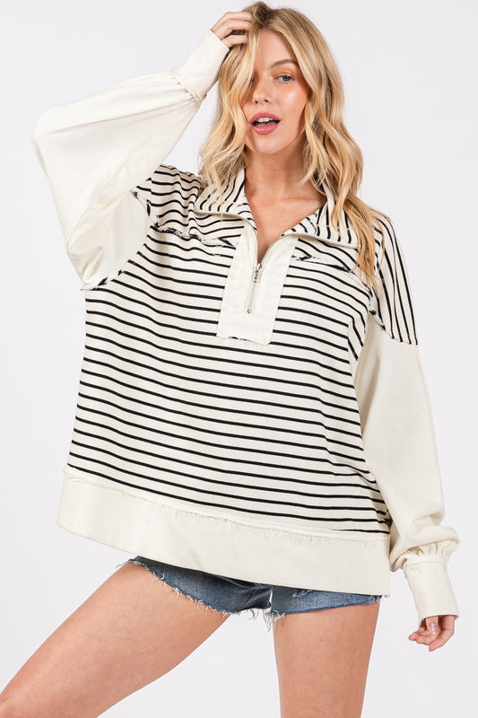 Half Zip Stripe Sweatshirt