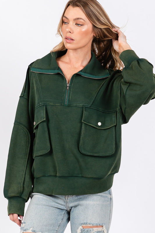 Green Mineral Half Zip Sweatshirt