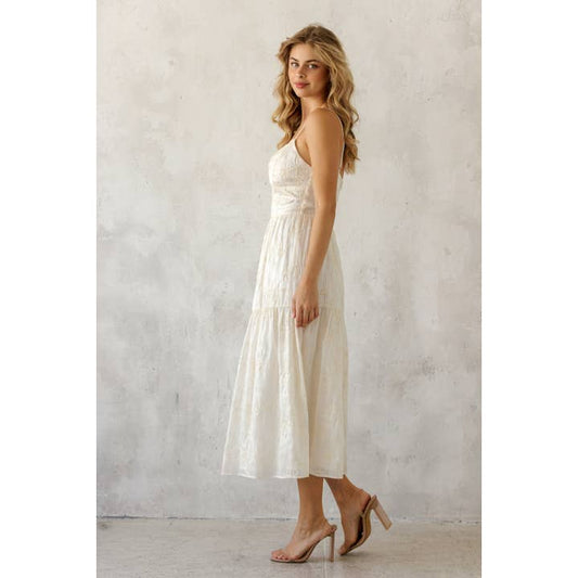 Cream Embroidered Midi Dress
