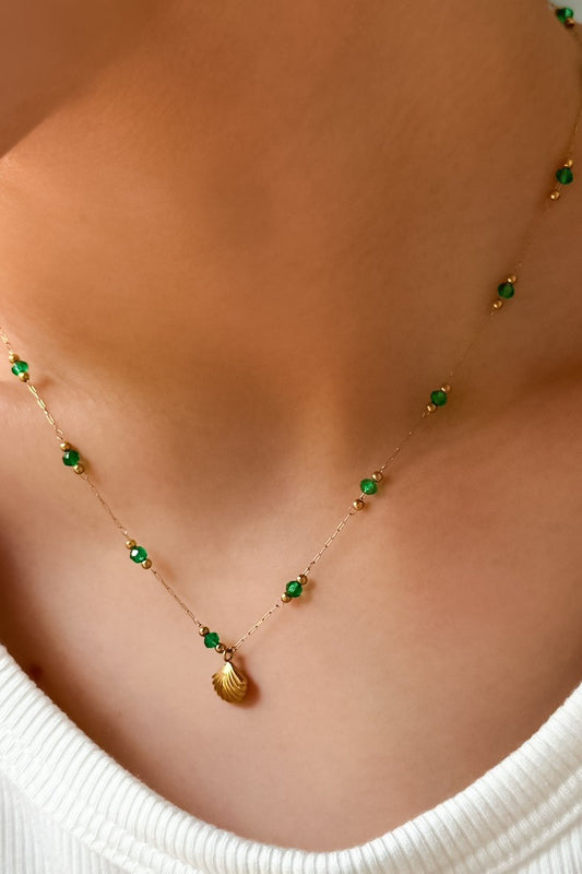 Gold and Green Shell Necklace