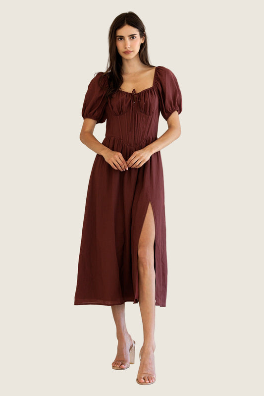 Puff Sleeve Poplin Midi Dress