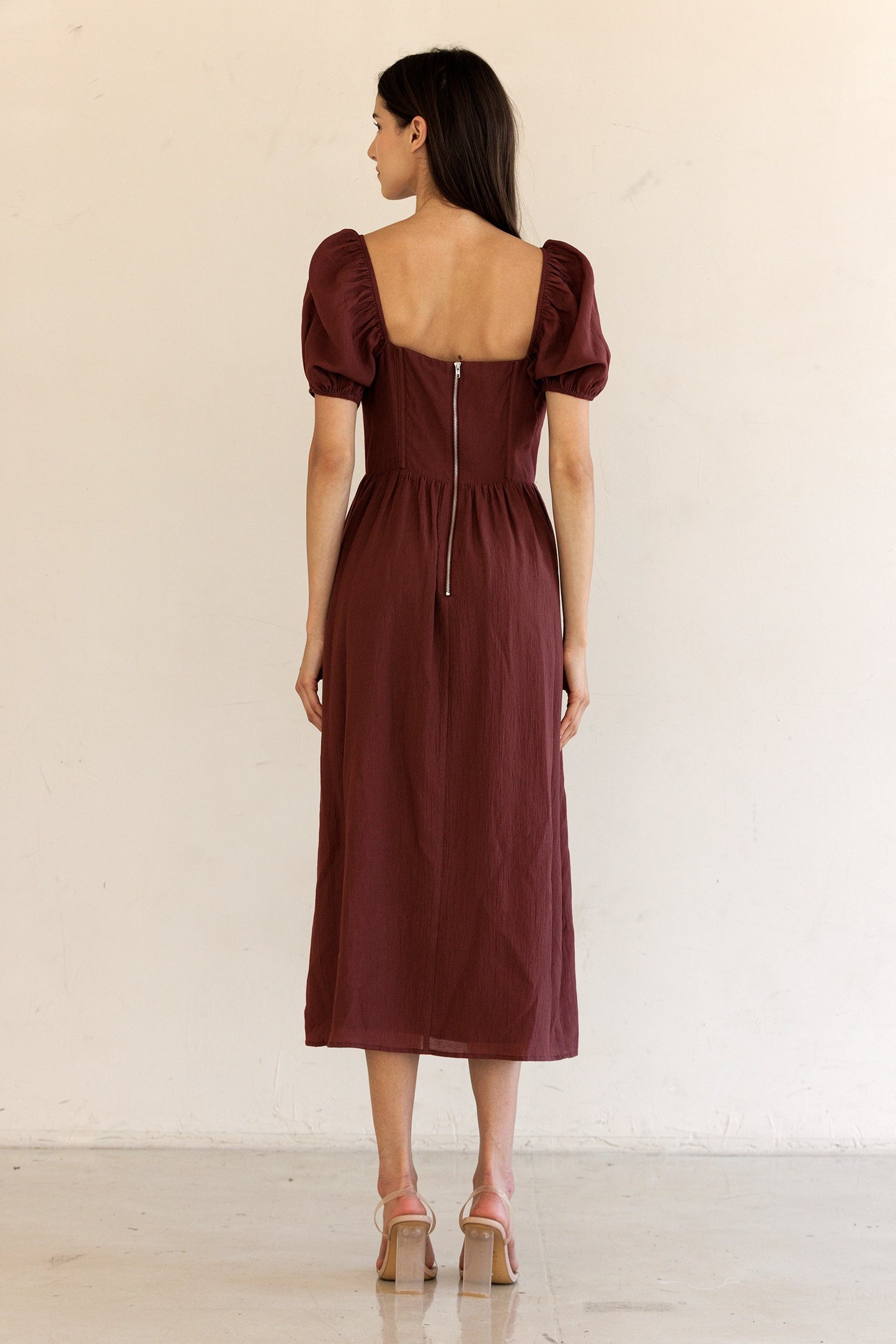 Puff Sleeve Poplin Midi Dress