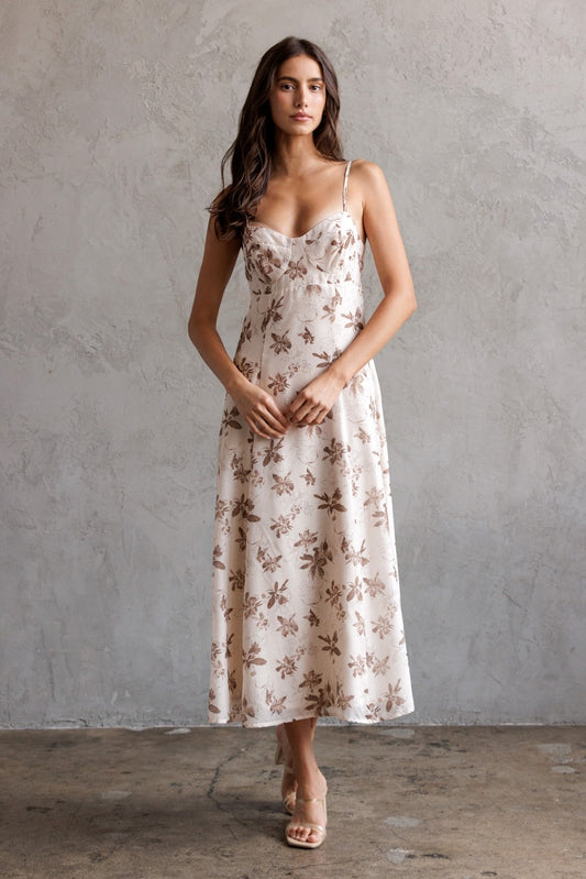 Ivory & Brown Floral Slip Dress