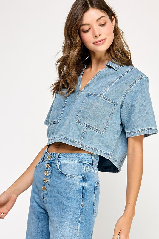 Denim Short Sleeve Top
