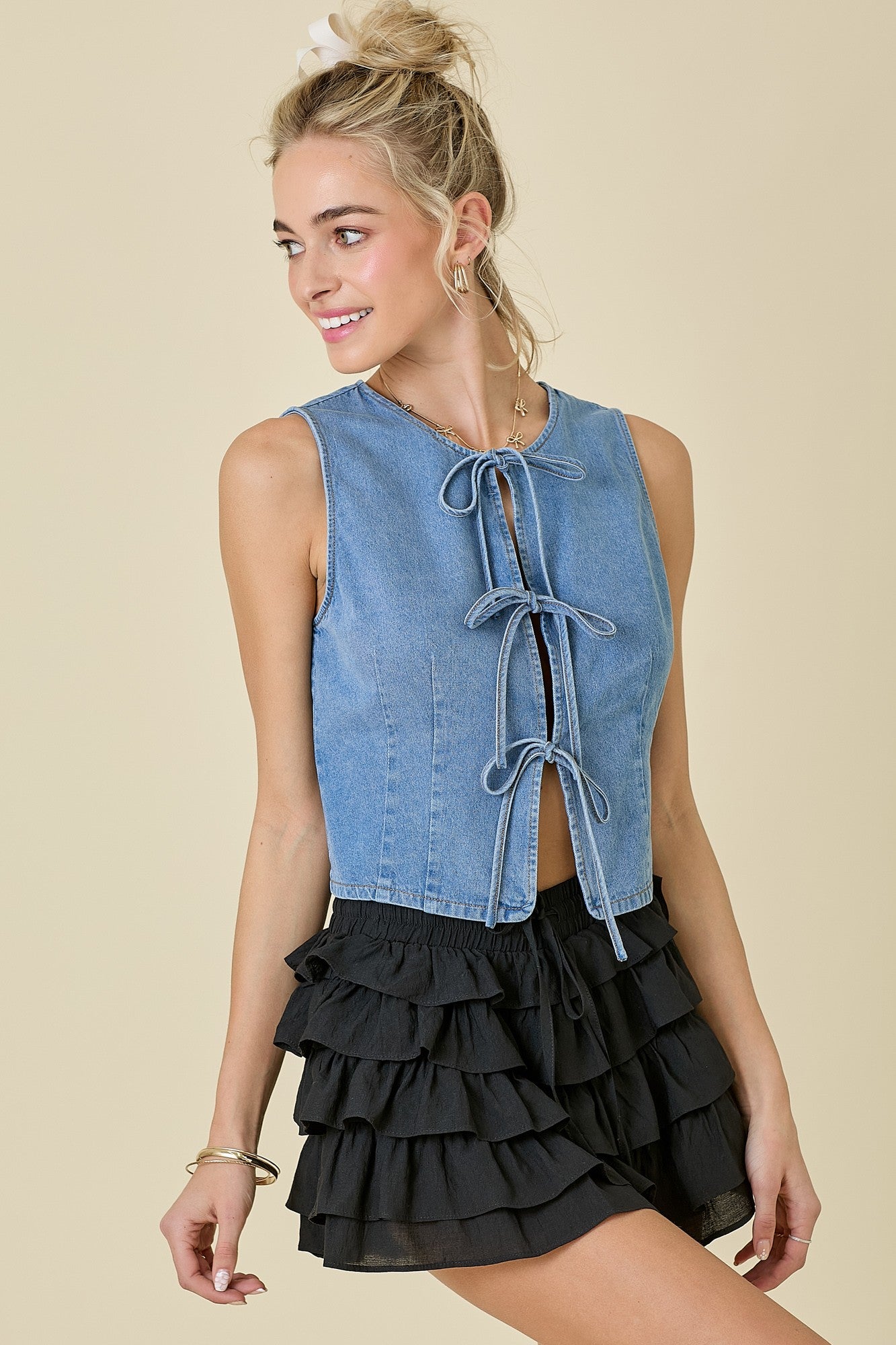 Denim Vest Front Tie Top