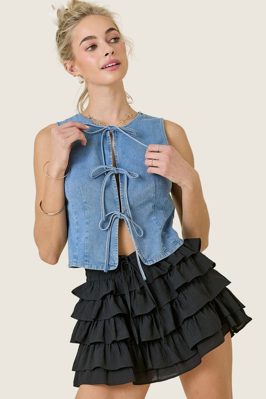 Denim Vest Front Tie Top