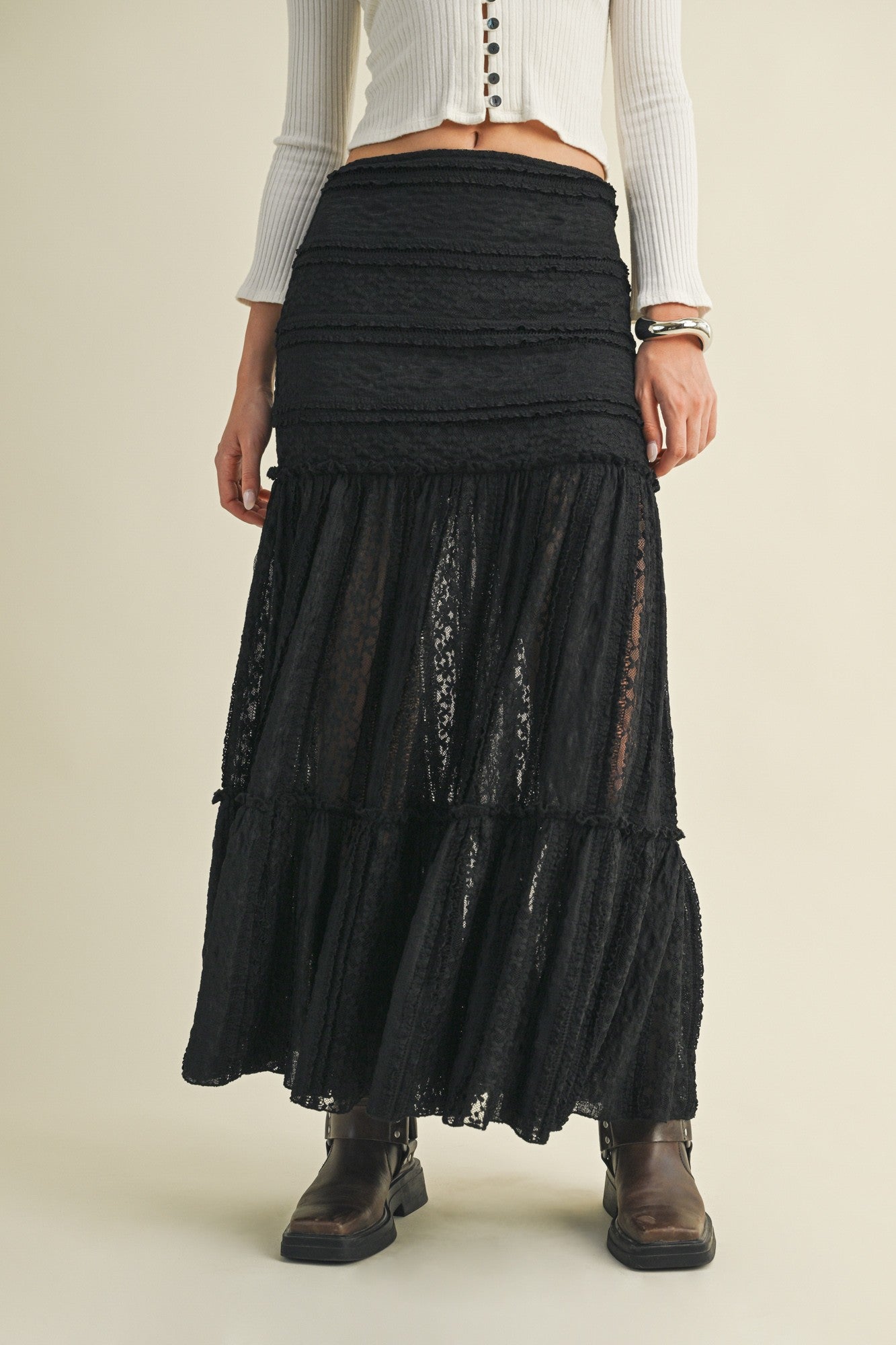 Black Lace Tiered Skirt