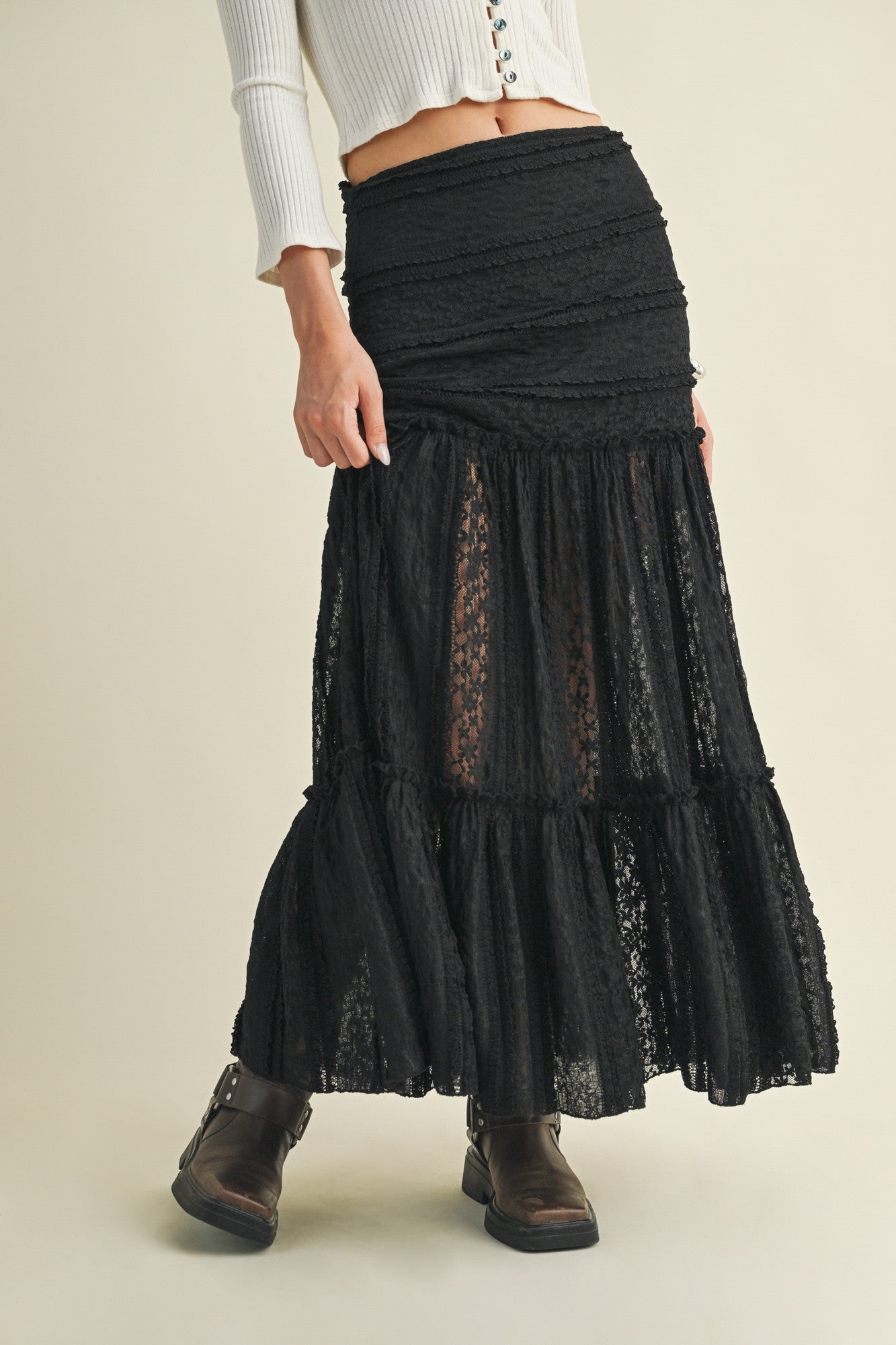 Black Lace Tiered Skirt