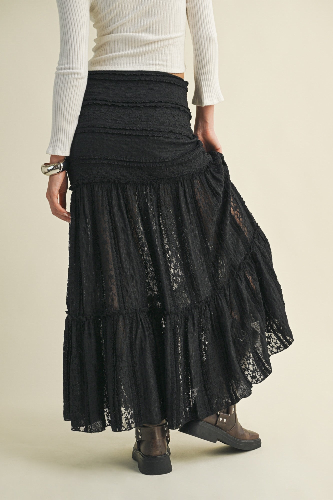 Black Lace Tiered Skirt