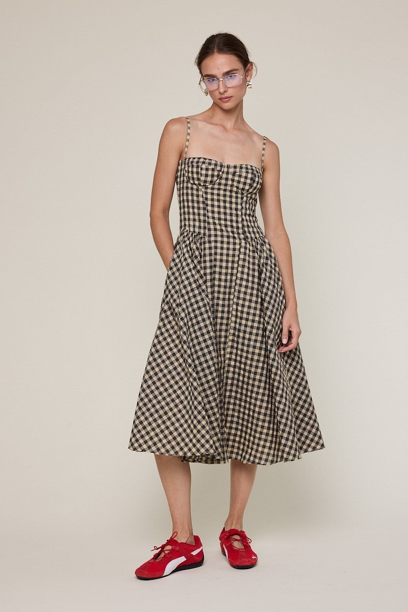 Gingham Checker Fall Midi Dress