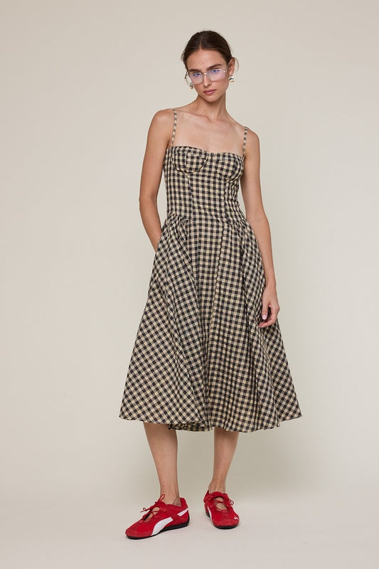 Gingham Checker Fall Midi Dress