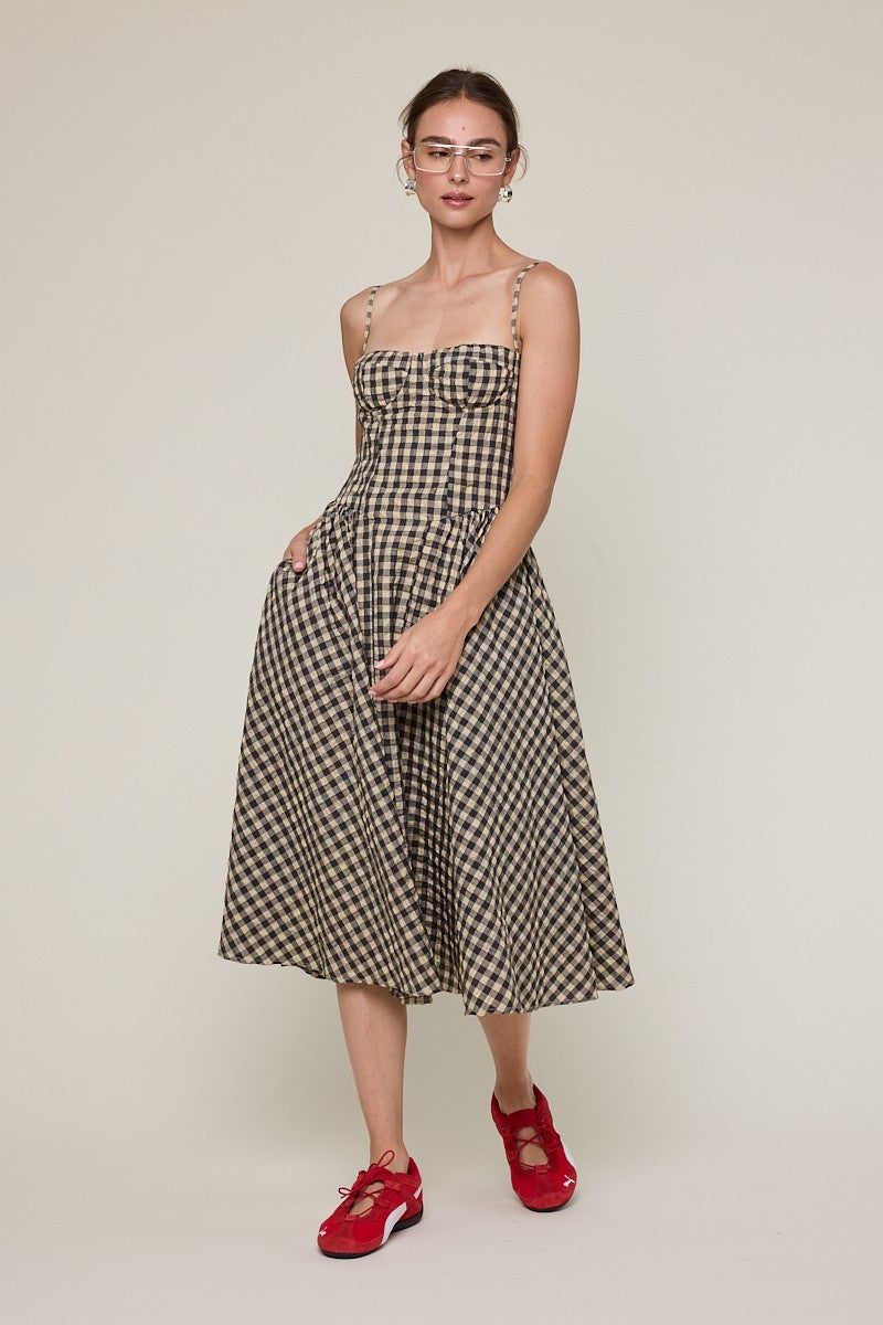 Gingham Checker Fall Midi Dress