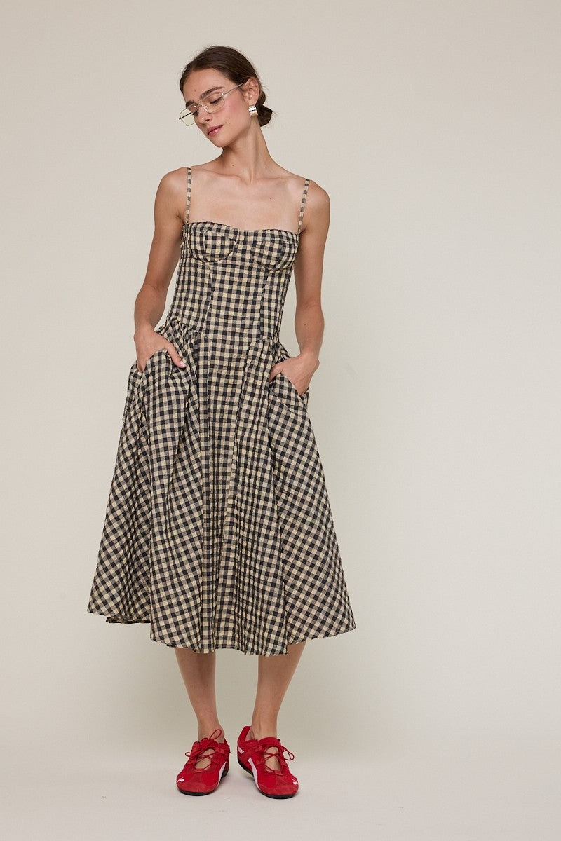 Gingham Checker Fall Midi Dress