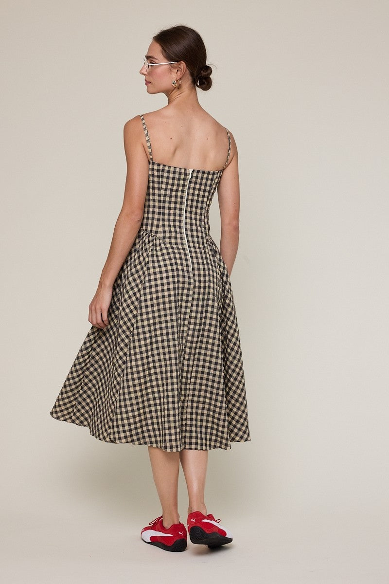 Gingham Checker Fall Midi Dress
