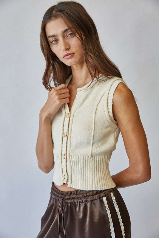 Natural Roll Up Neck Sweater Vest Top