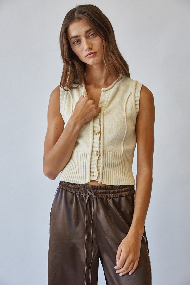 Natural Roll Up Neck Sweater Vest Top