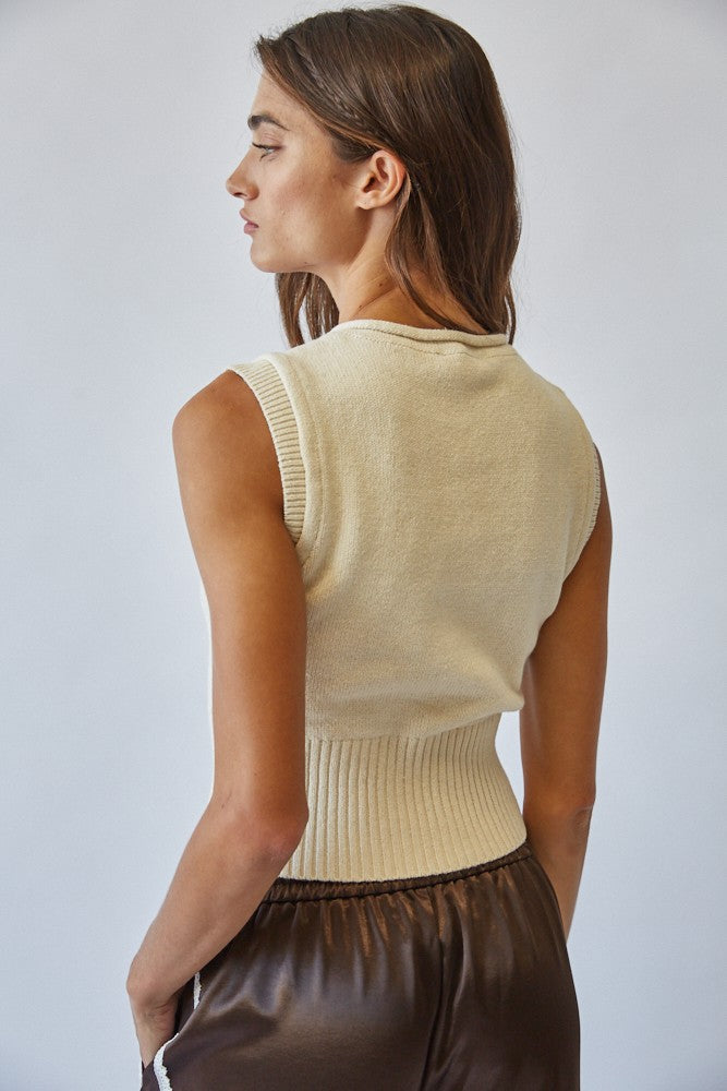 Natural Roll Up Neck Sweater Vest Top