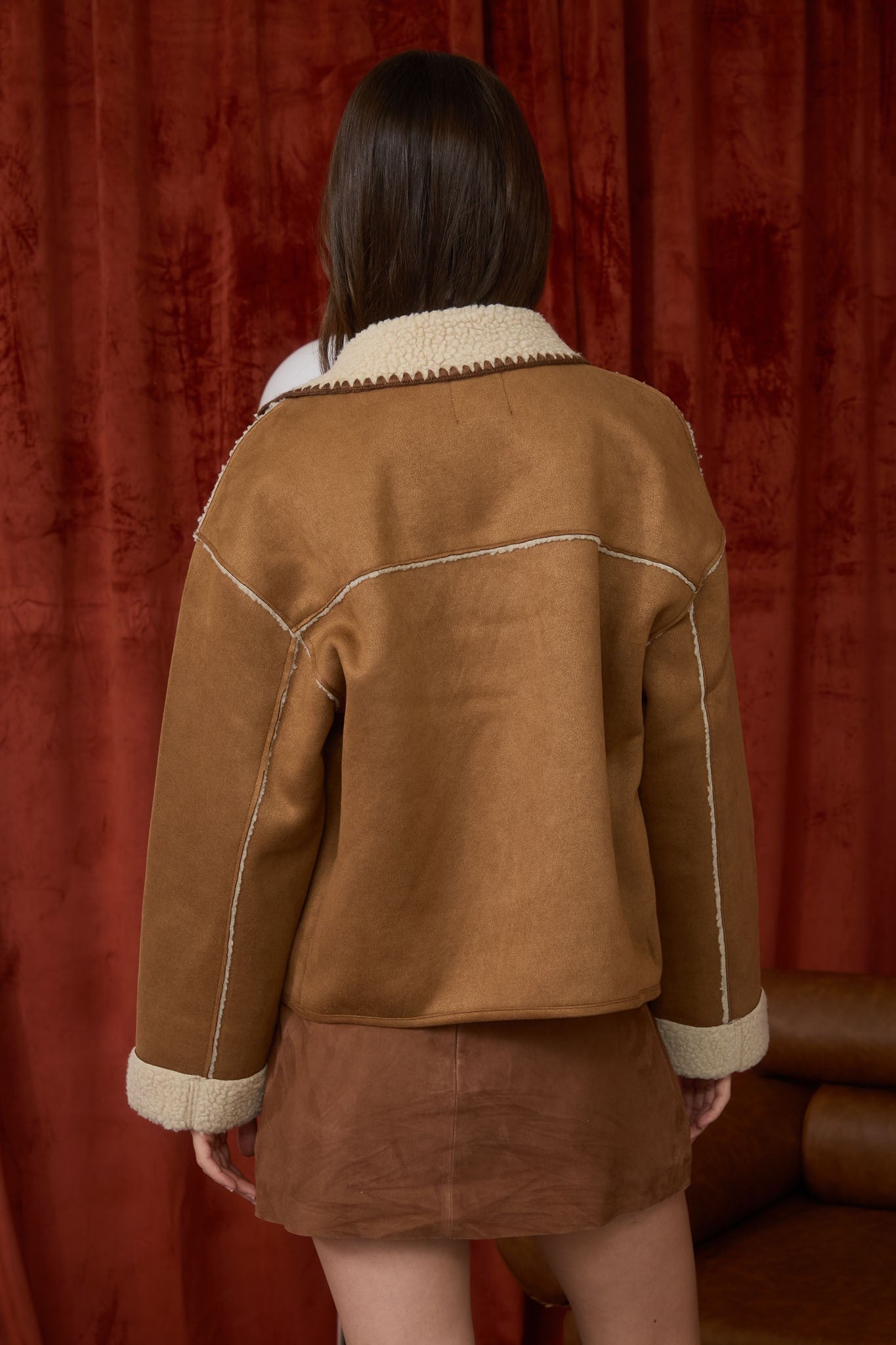 Faux Shearing Suede Toggle Button Jacket