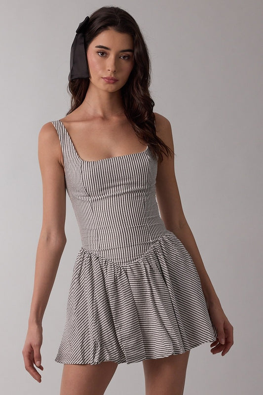 Basque Stripe Mini Dress