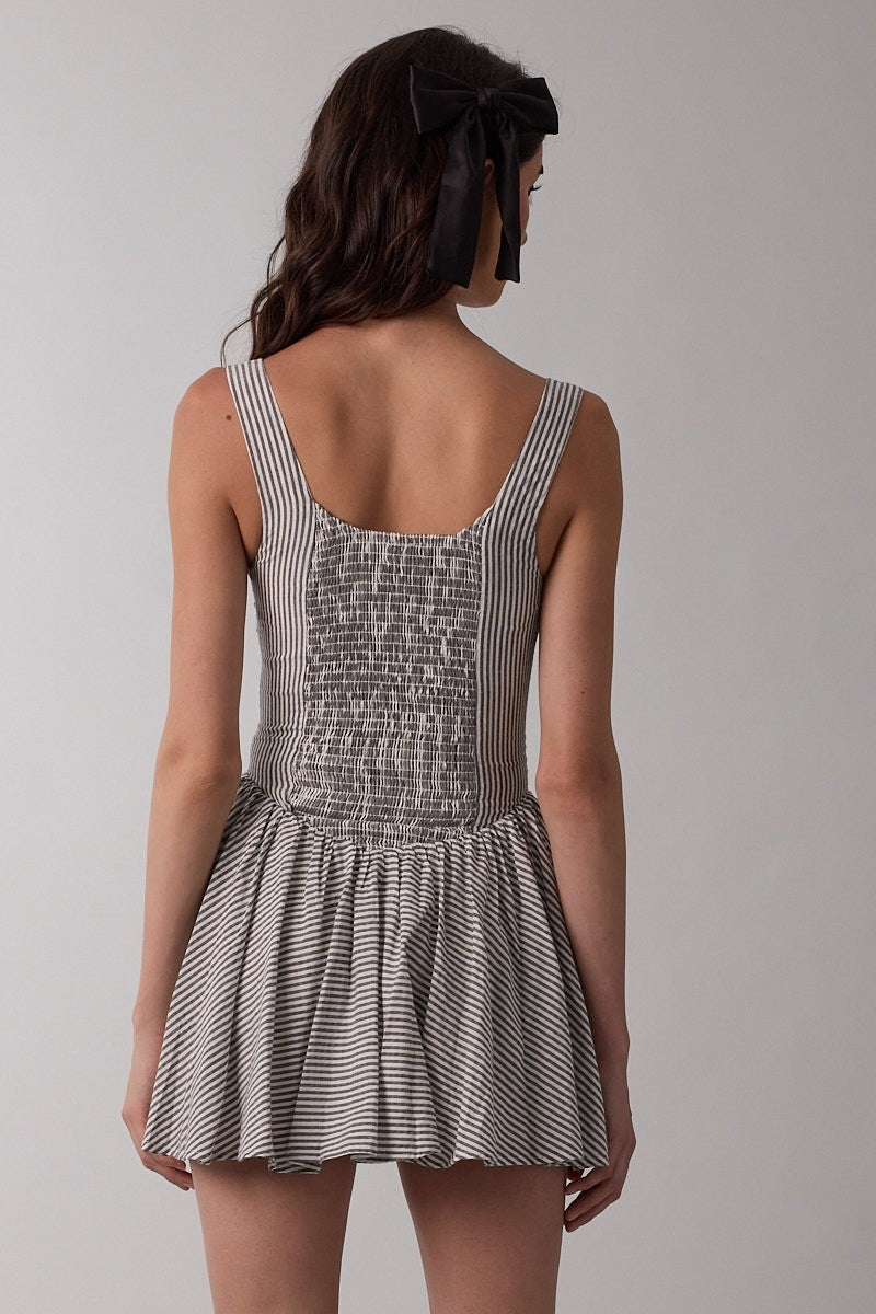 Basque Stripe Mini Dress