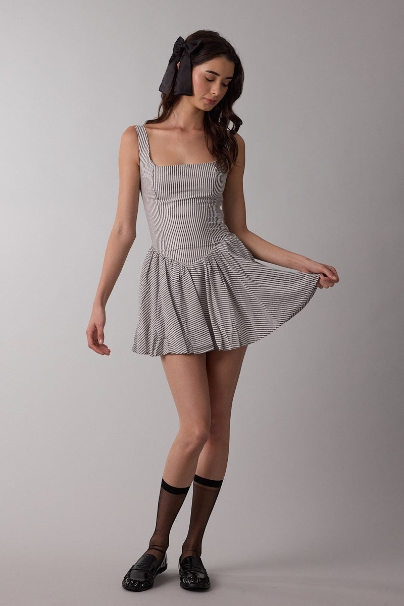 Basque Stripe Mini Dress