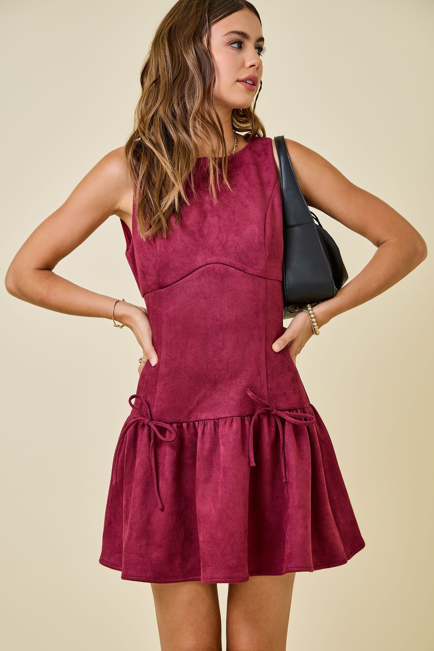 Suede Drop Waist Mini Dress